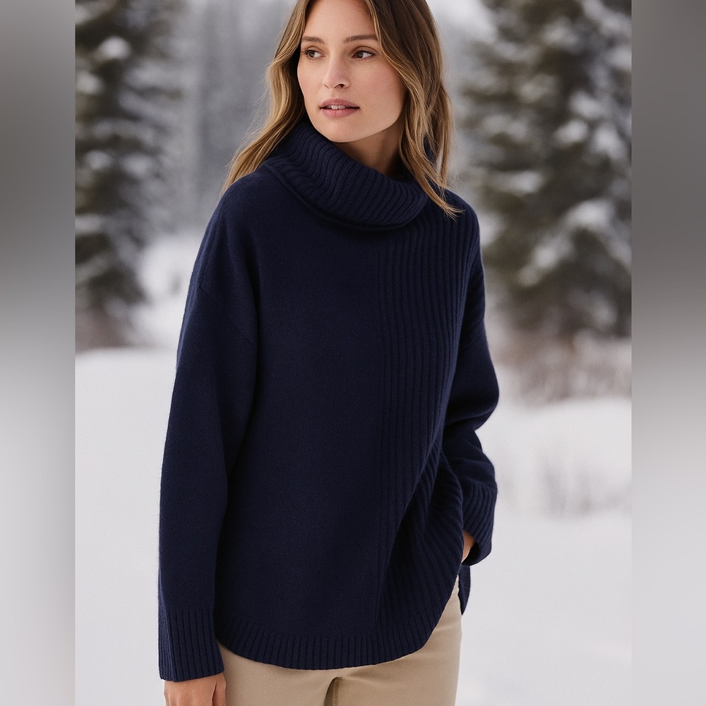 Como Vintage ribbed funnel neck sweater navy blue small mock high new NWT